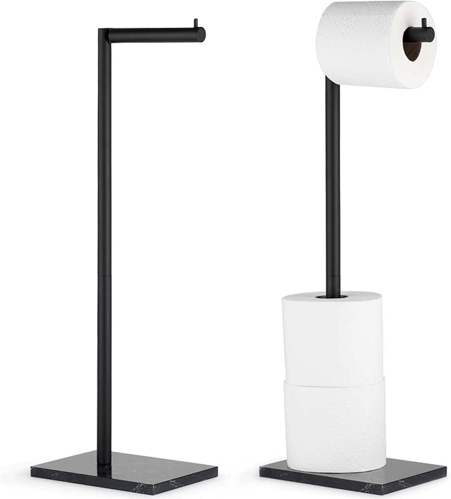 Free Standing Matte Black Toilet Paper Holder Stand Black Marble Base and Storage