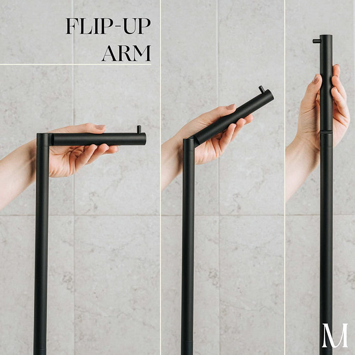 Free Standing Matte Black Toilet Paper Holder Stand Black Marble Base and Storage