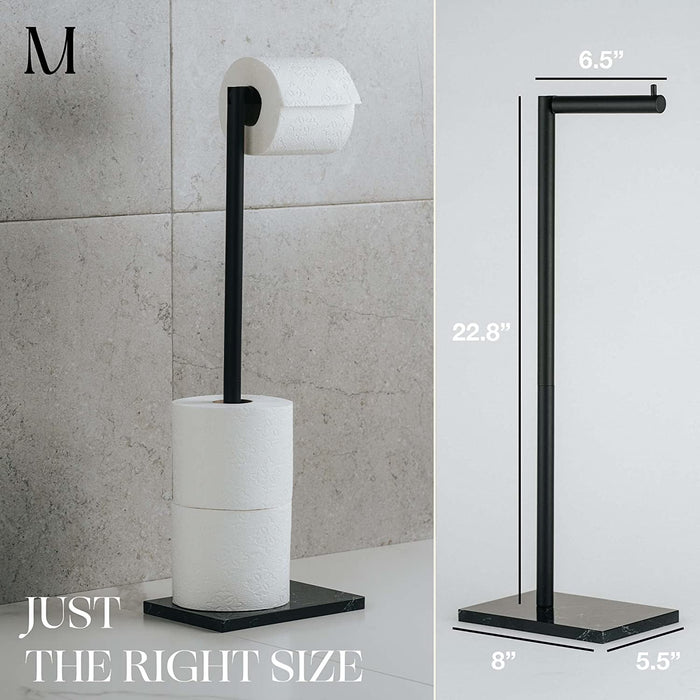 Free Standing Matte Black Toilet Paper Holder Stand Black Marble Base and Storage