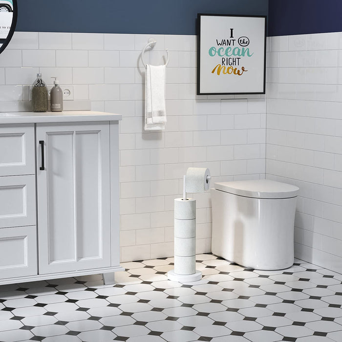 4 Rolls Storage - Free Standing Toilet Paper Holder Stand (White)