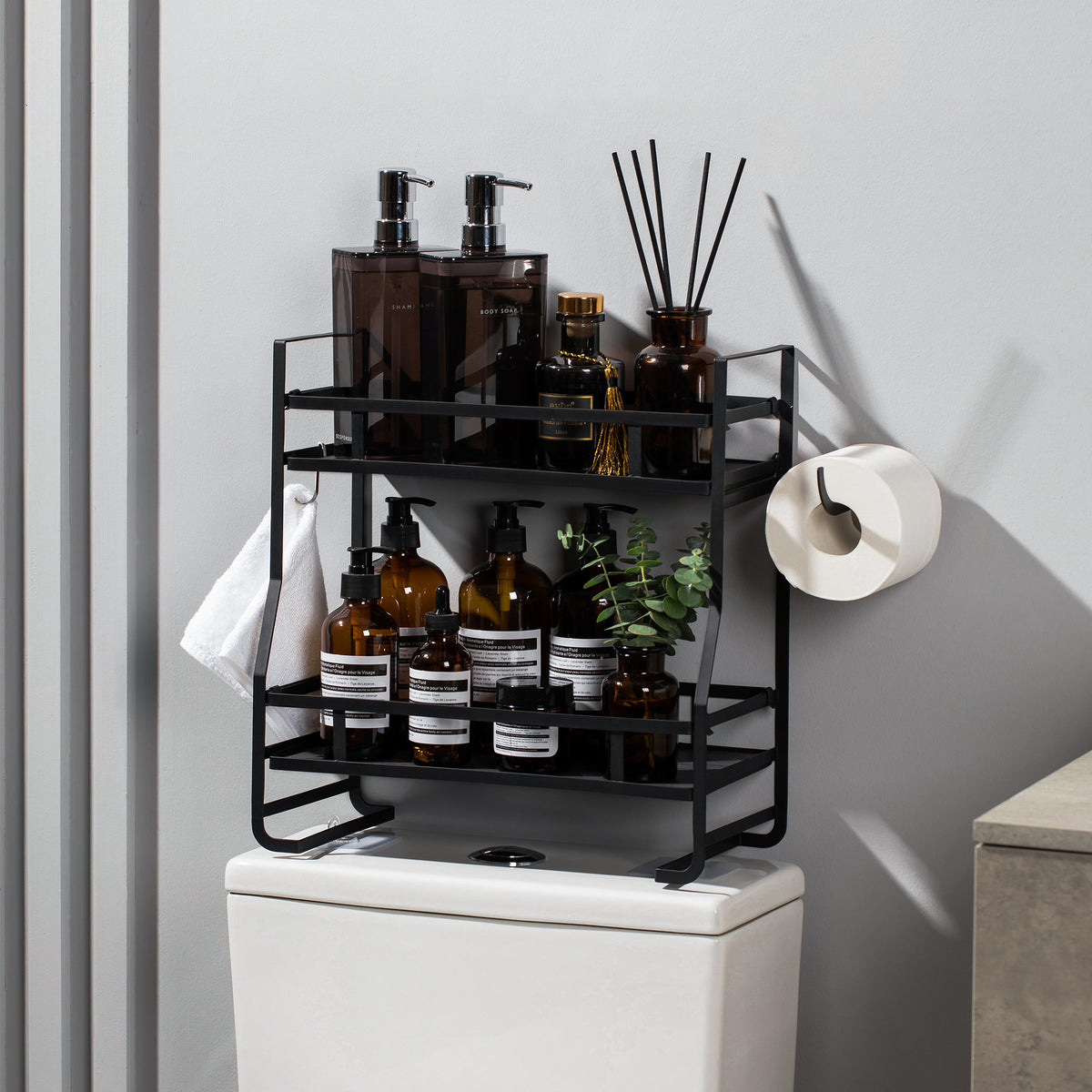 Marmolux 2Tier Matte Black Over Toilet Storage Shelf Double Shelves