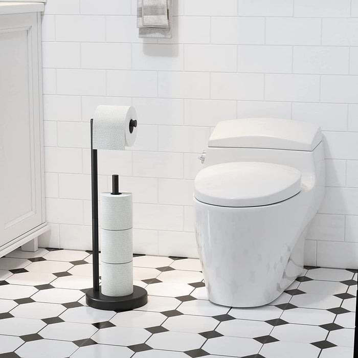 Free standing Toilet Paper Holder with reserve (Matte Black)