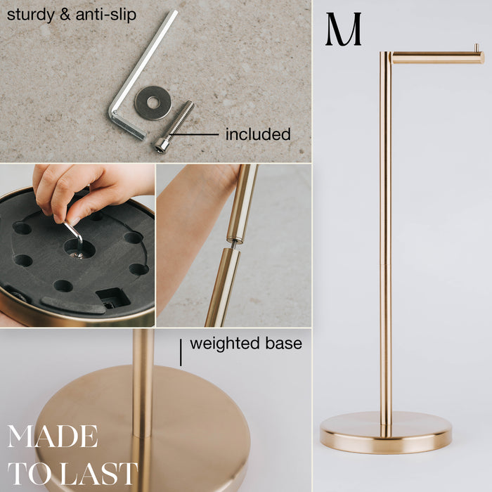4 Rolls Storage - Free Standing Toilet Paper Holder Stand  (Gold)