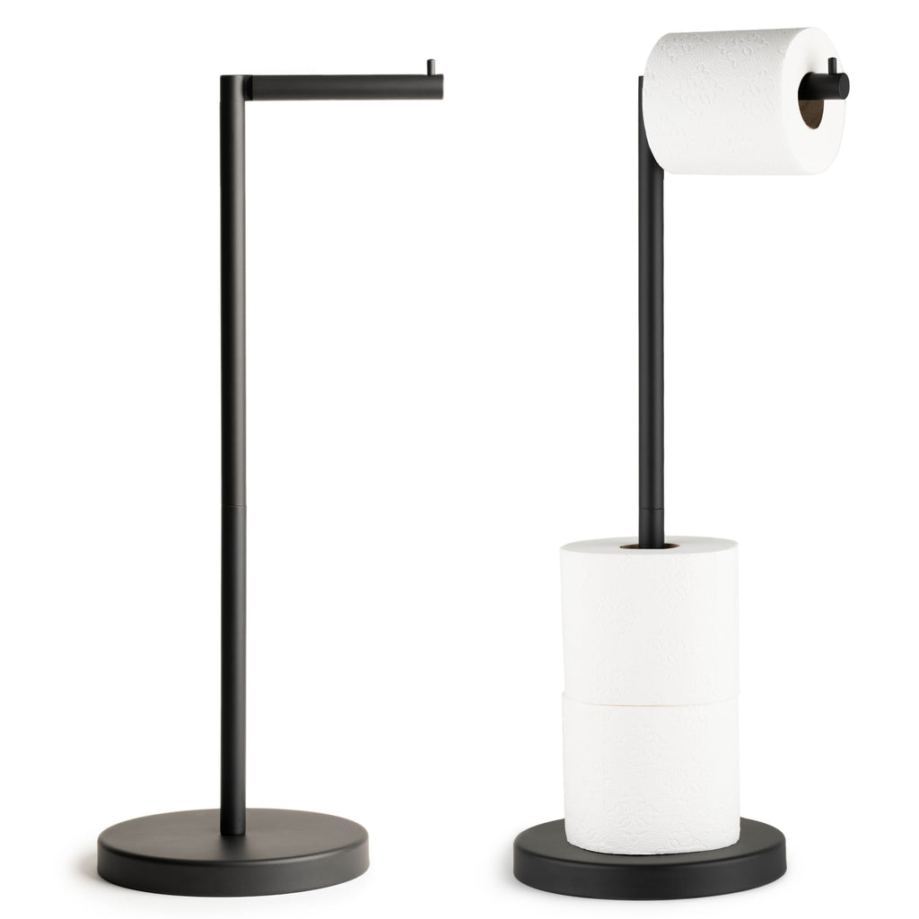Free Standing Toilet Paper Holder - Black Stainless Steel, Holds 3-4 Rolls, Weighted Base, No-Tip Design - View #3