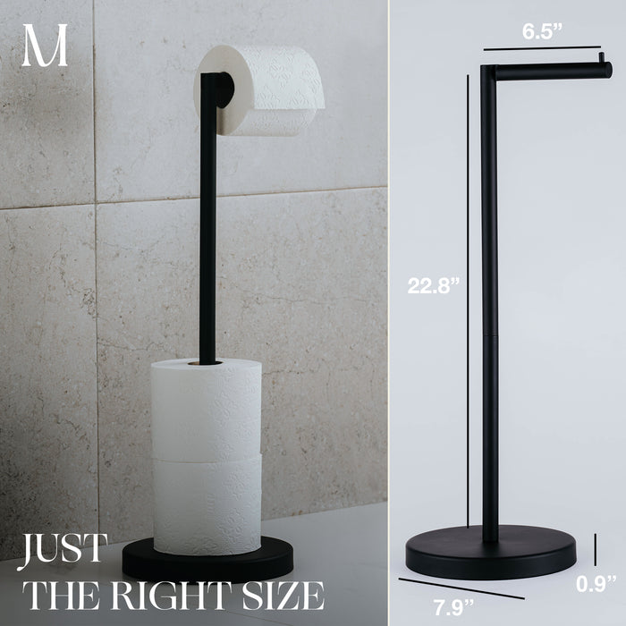 4 Rolls Storage - Free Standing Toilet Paper Holder Stand (Matte Black)