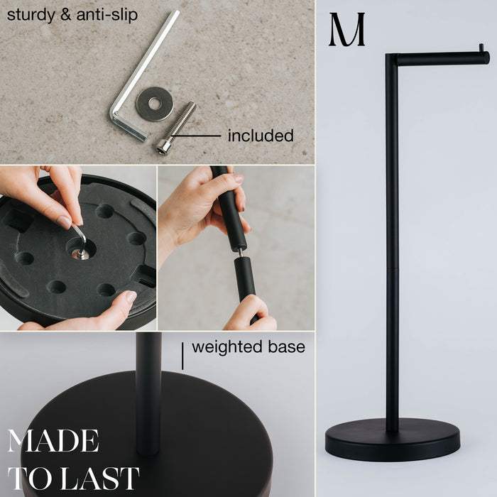 4 Rolls Storage - Free Standing Toilet Paper Holder Stand (Matte Black)