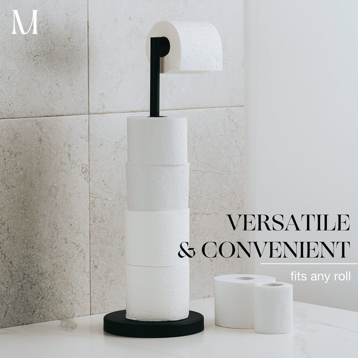 4 Rolls Storage - Free Standing Toilet Paper Holder Stand (Matte Black)