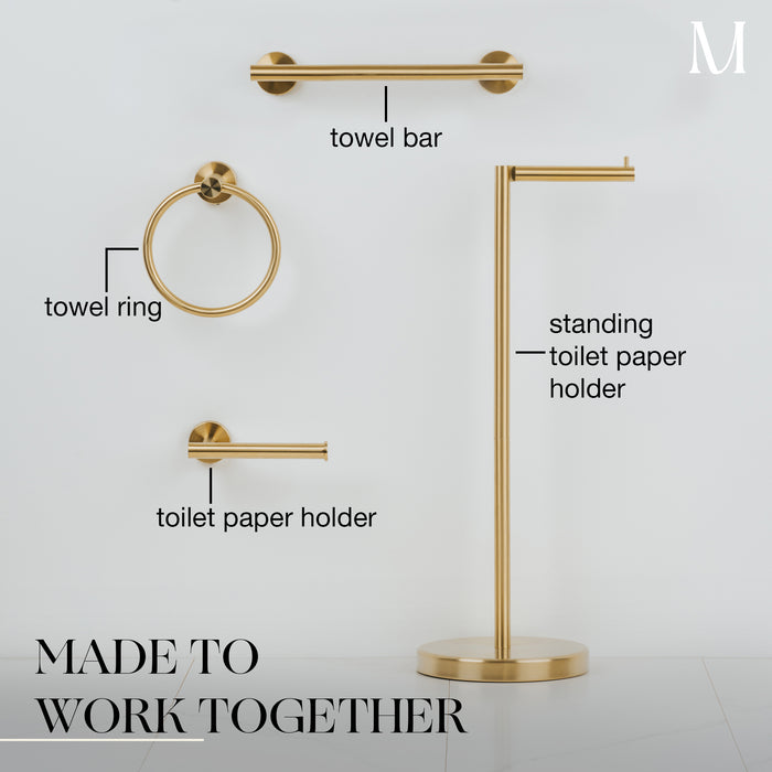 14 inches Bath Towel Bar - Round Design(Brushed Gold)