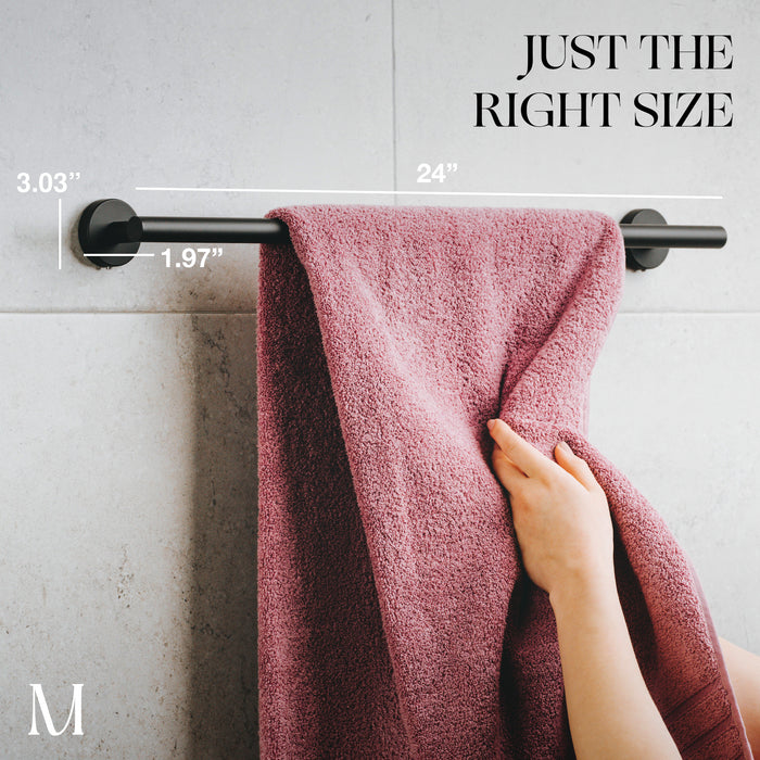24 inches Bath Towel Bar - Round Design  (Matte Black)