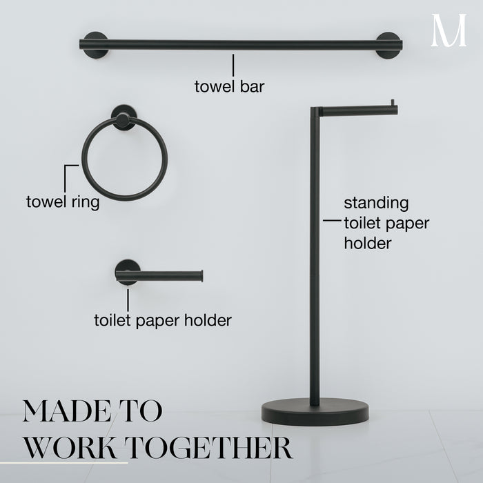 24 inches Bath Towel Bar - Round Design  (Matte Black)