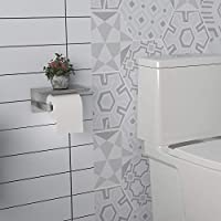 Toilet Roll Holder with Cellphone Shelf (Brushed Steel)