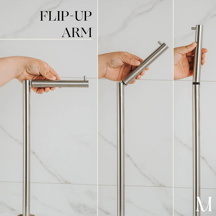 Free Standing Brushed Nickel Toilet Paper Holder Stand Black Marble Base and Storage