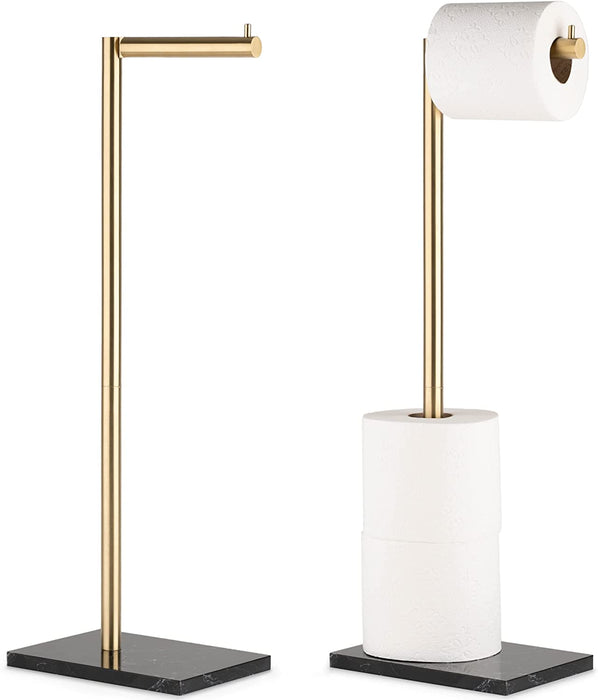 Free Standing Gold Toilet Paper Holder Stand with Black Marble