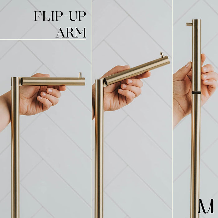 Free Standing Gold Toilet Paper Holder Stand with Black Marble Base and Storage