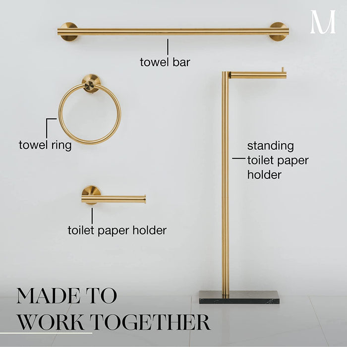 Free Standing Gold Toilet Paper Holder Stand with Black Marble Base and Storage