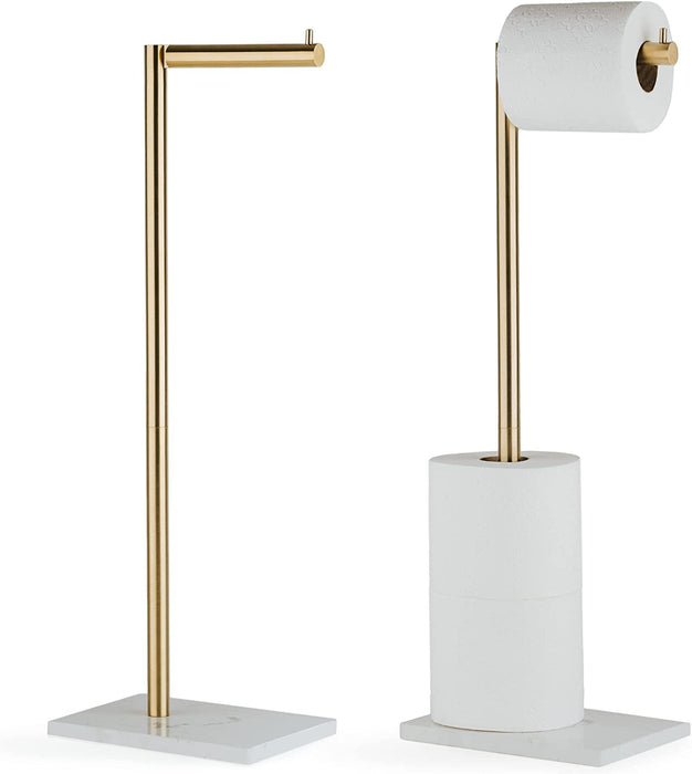 Free Standing Gold Toilet Paper Holder Stand White Marble Base and