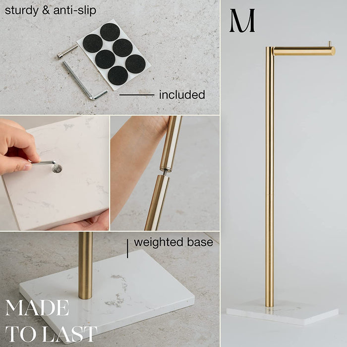 Gold Paper Stand with Marble Base Vertical Paper Towel Rack Modern Paper Towel Holder Roll Toilet Countertop Kitchen A, Size: 14.7, White