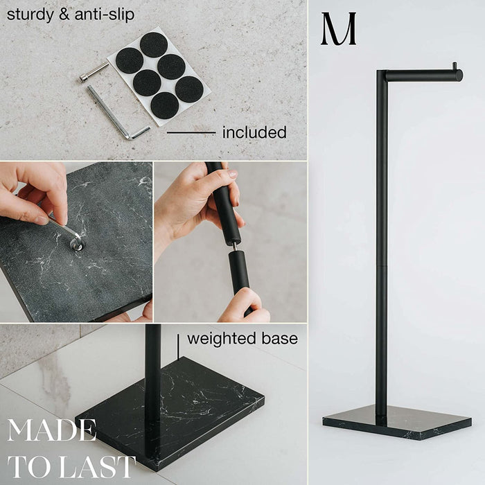 Black Freestanding Metal Toilet Paper Holder Stand